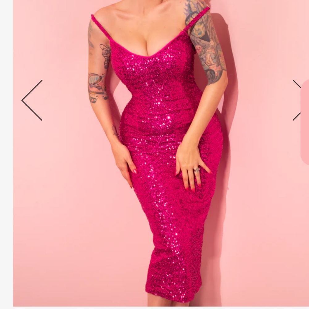 Vixen by Micheline Pitt Fuchsia Sequin Midi Dress